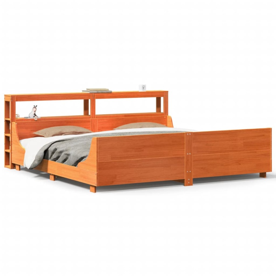 Cama sin colchón madera maciza de pino marrón cera 180x200