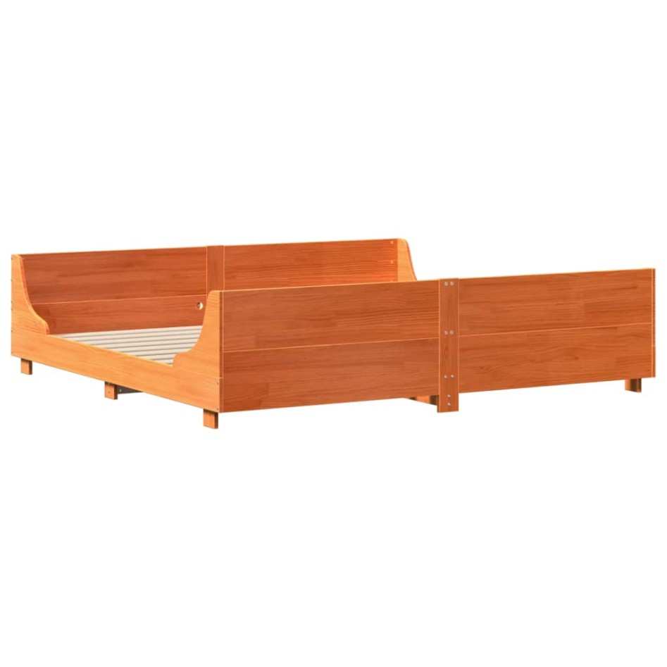 Cama sin colchón madera maciza de pino marrón cera 180x200