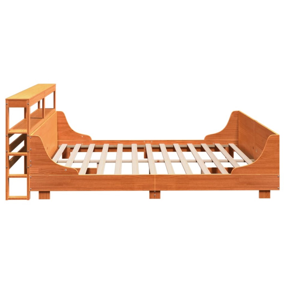Cama sin colchón madera maciza de pino marrón cera 180x200