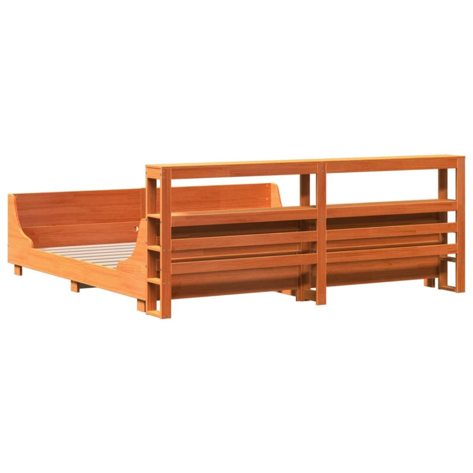 Cama sin colchón madera maciza de pino marrón cera 180x200