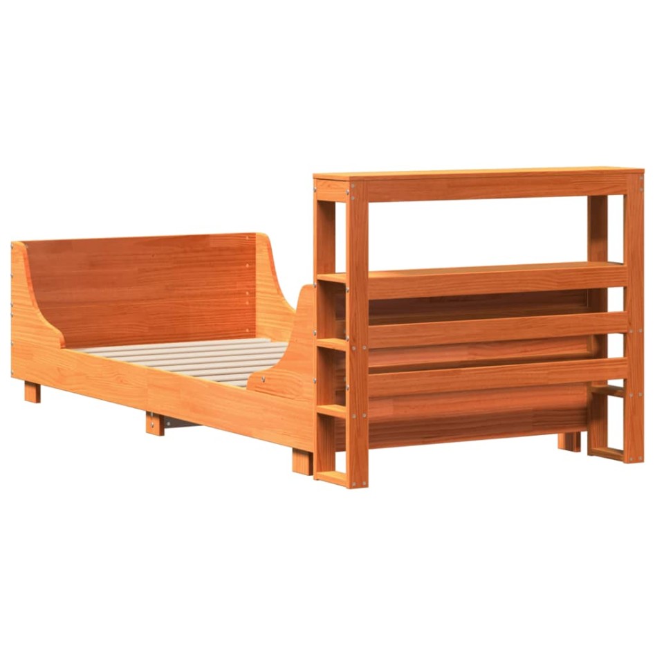 Cama sin colchón madera maciza de pino marrón cera 100x200
