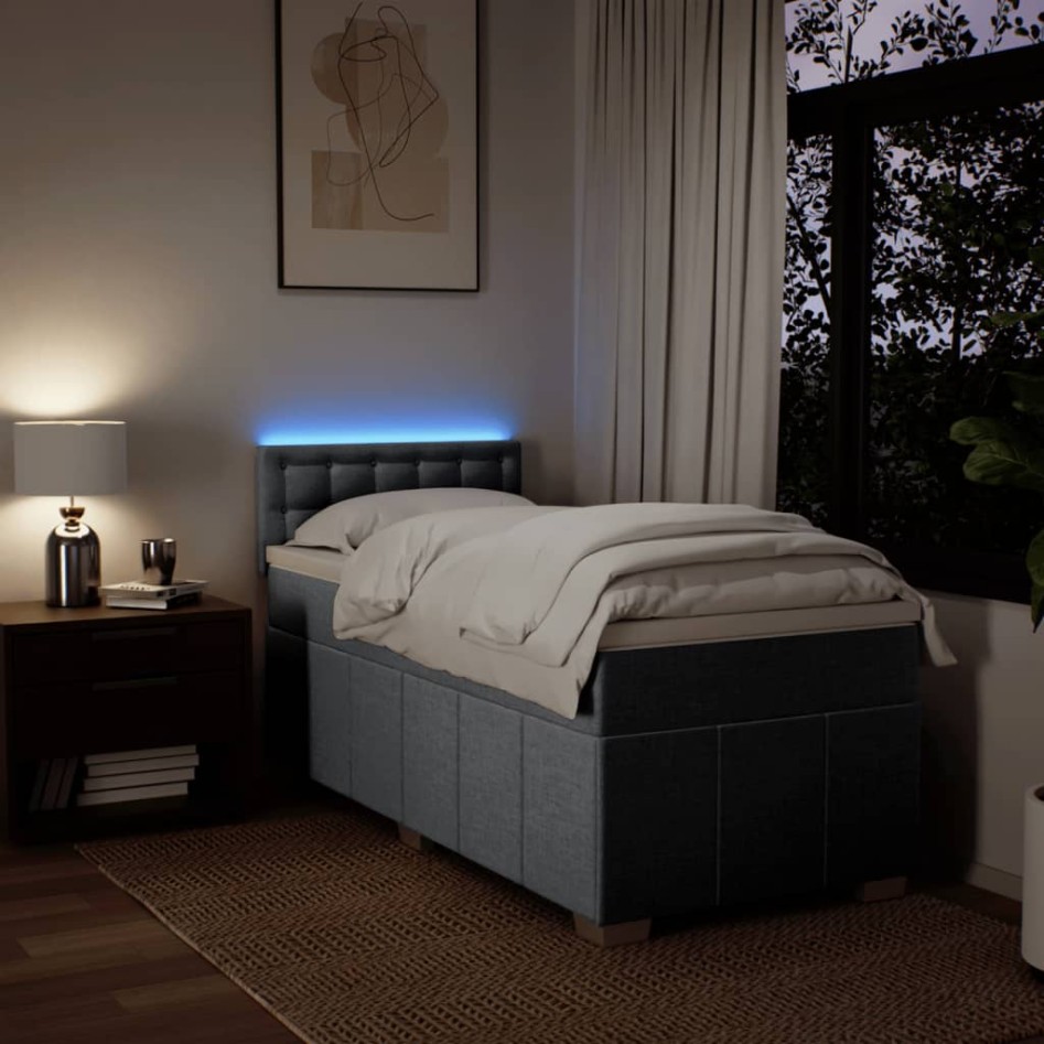 Cama box spring con colchón tela gris claro 90x200