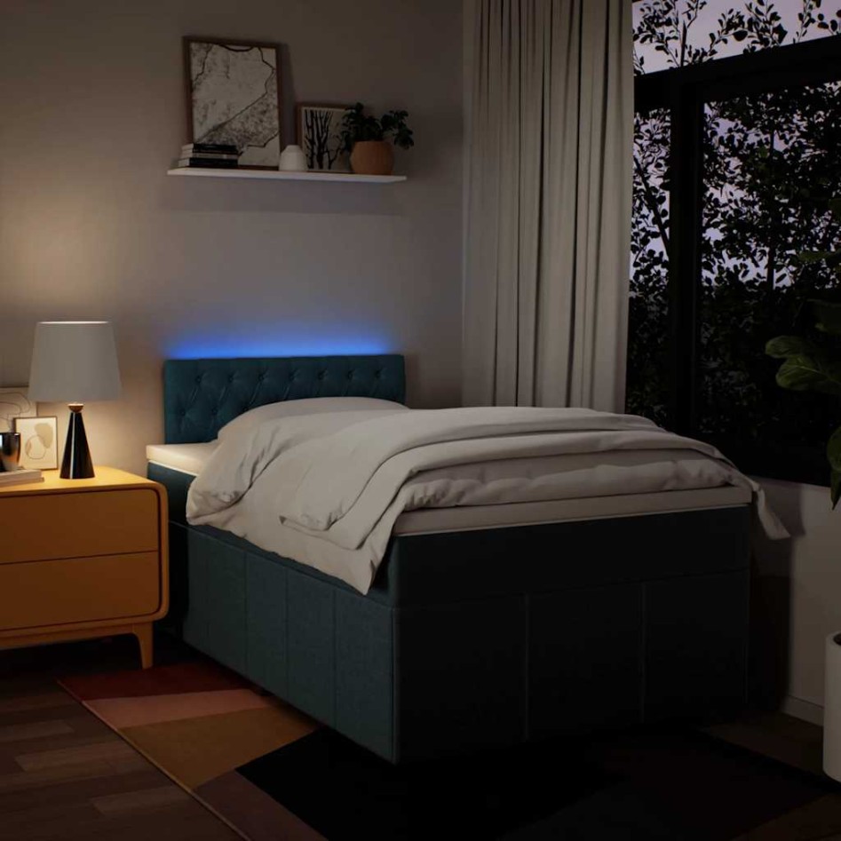 Cama box spring con colchón tela azul 120x200