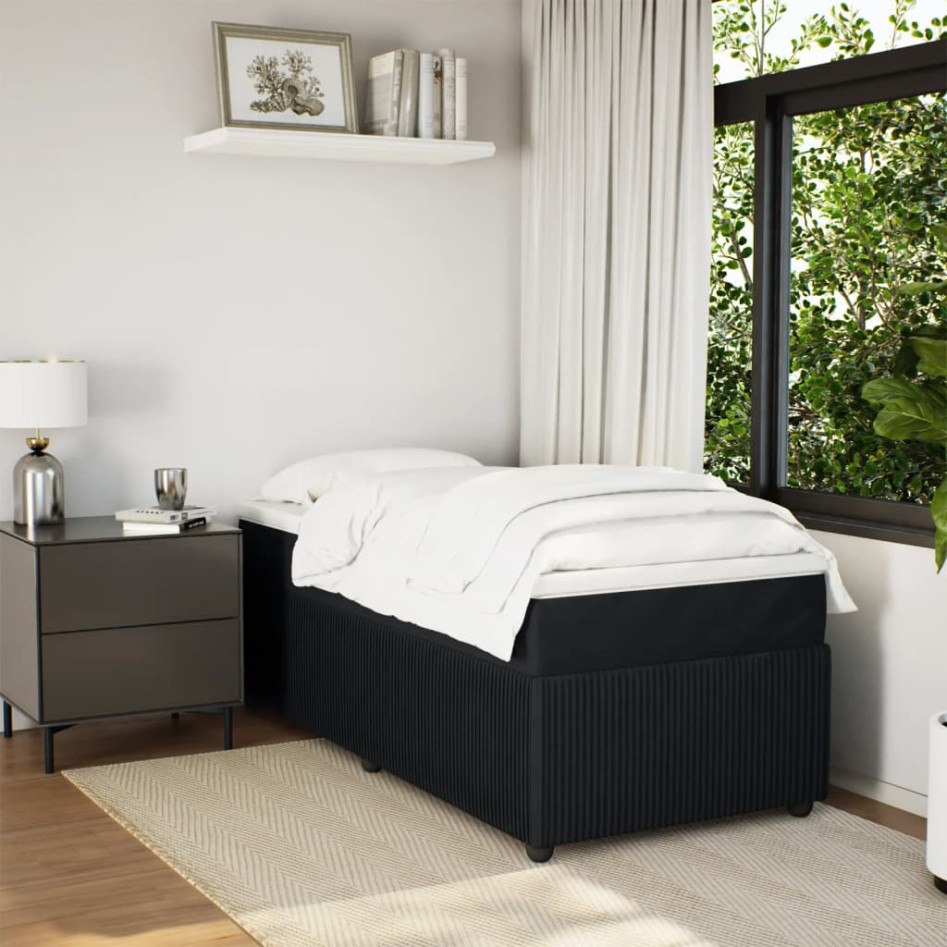 Cama box spring con colchón cuero sintético negro 90x190