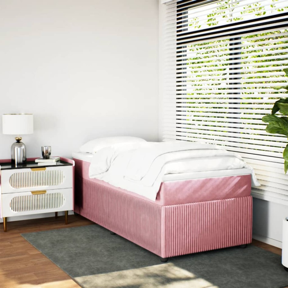 Cama box spring con colchón terciopelo rosa 90x200