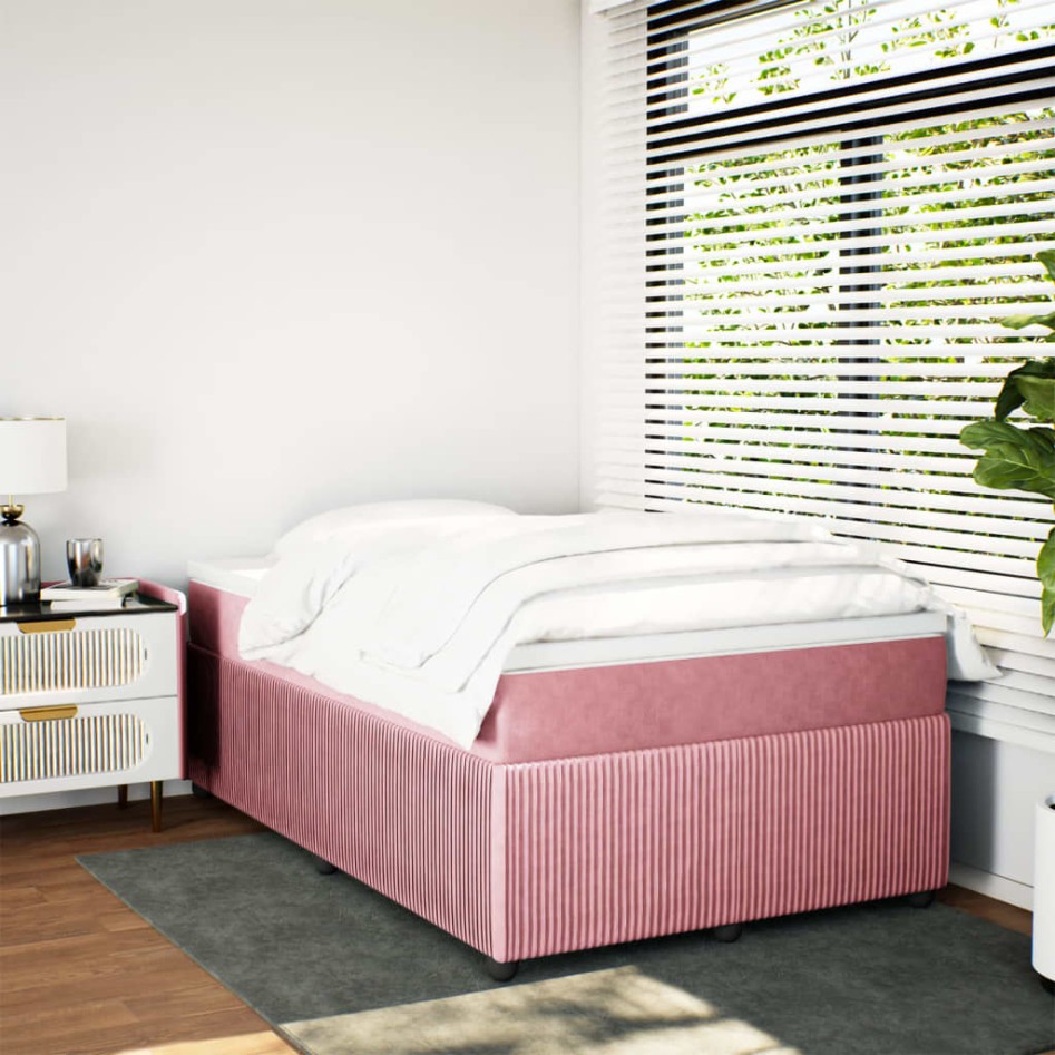 Cama box spring con colchón terciopelo rosa 120x190