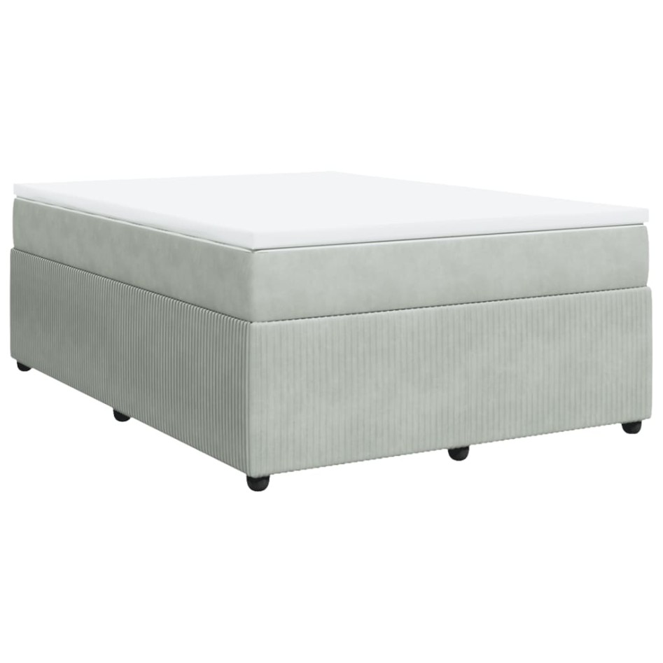 Cama box spring con colchón terciopelo gris claro 140x190