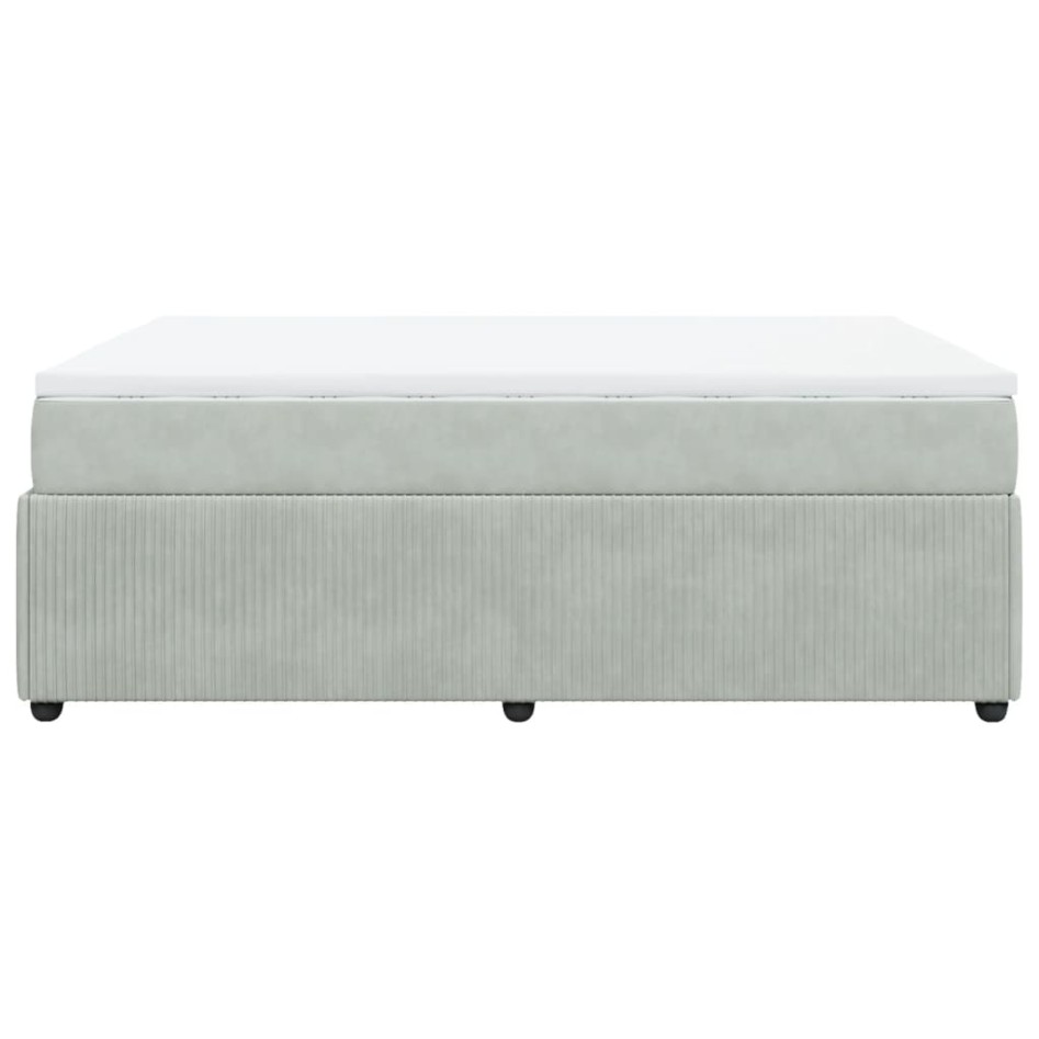 Cama box spring con colchón terciopelo gris claro 140x190
