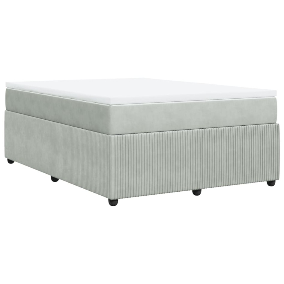 Cama box spring con colchón terciopelo gris claro 140x190