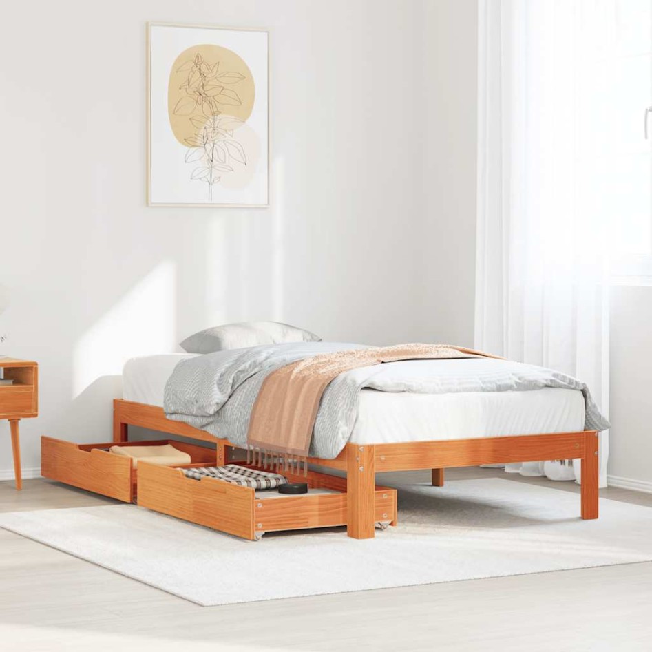 Estructura de cama con cajones madera de pino marrón 75x190