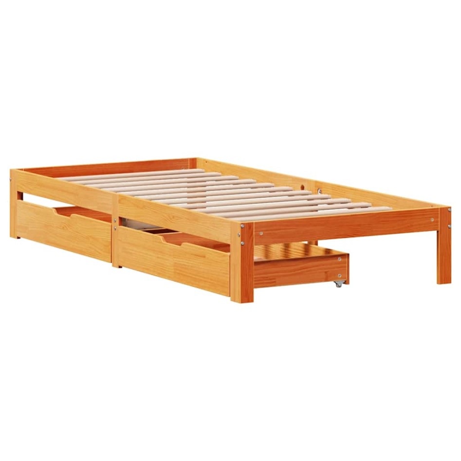 Estructura de cama con cajones madera de pino marrón 75x190