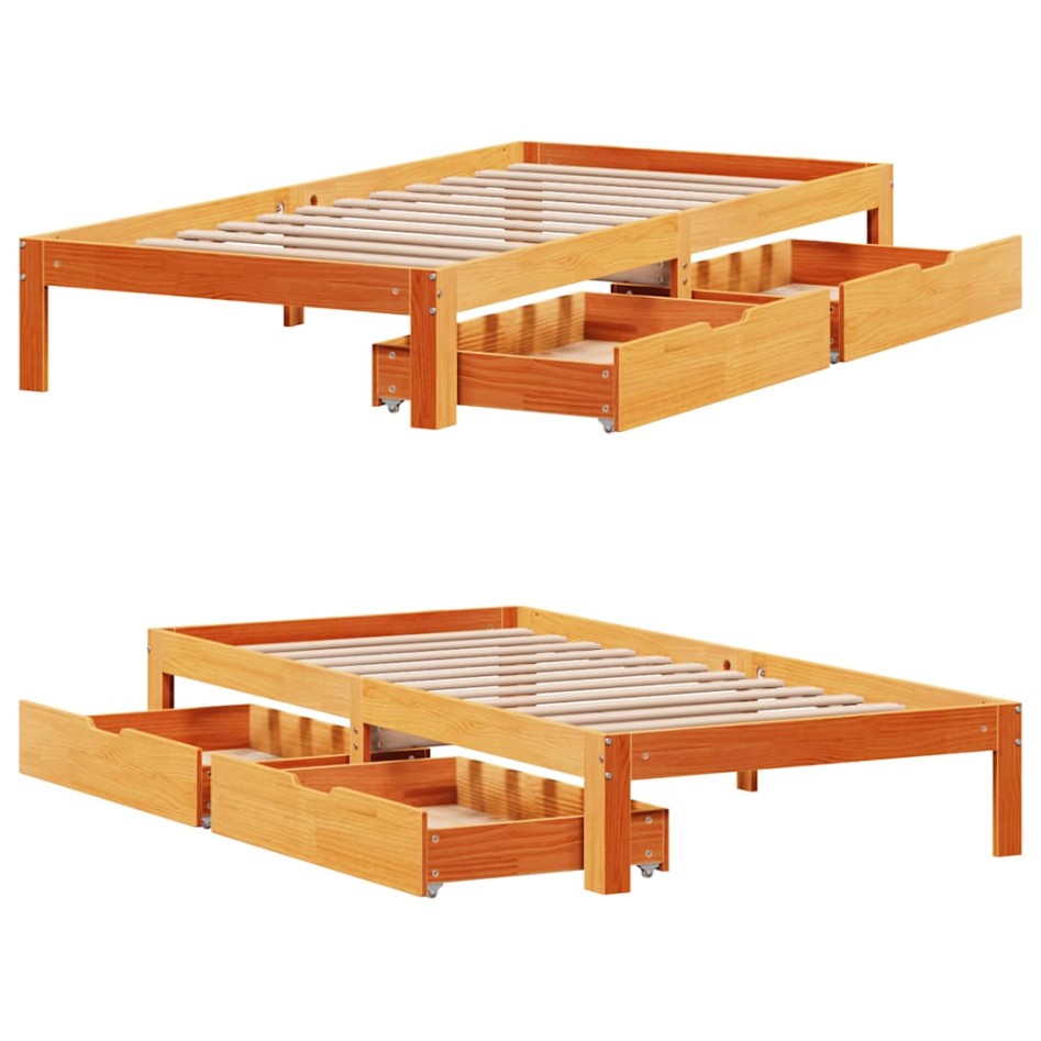 Estructura de cama con cajones madera de pino marrón 75x190