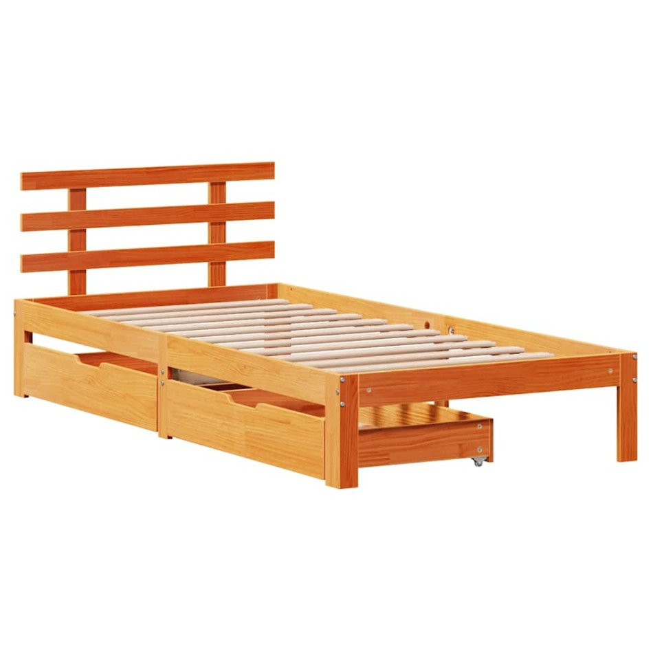 Estructura de cama con cajones madera de pino marrón 75x190