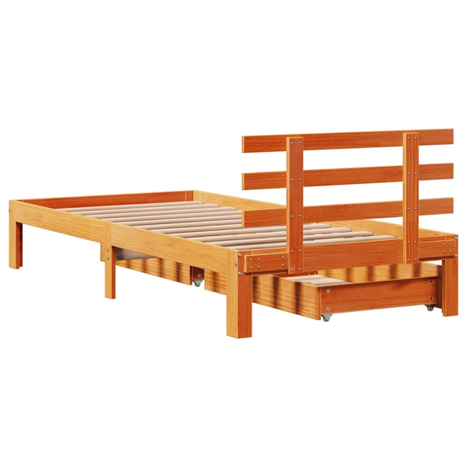 Estructura de cama con cajones madera de pino marrón 75x190