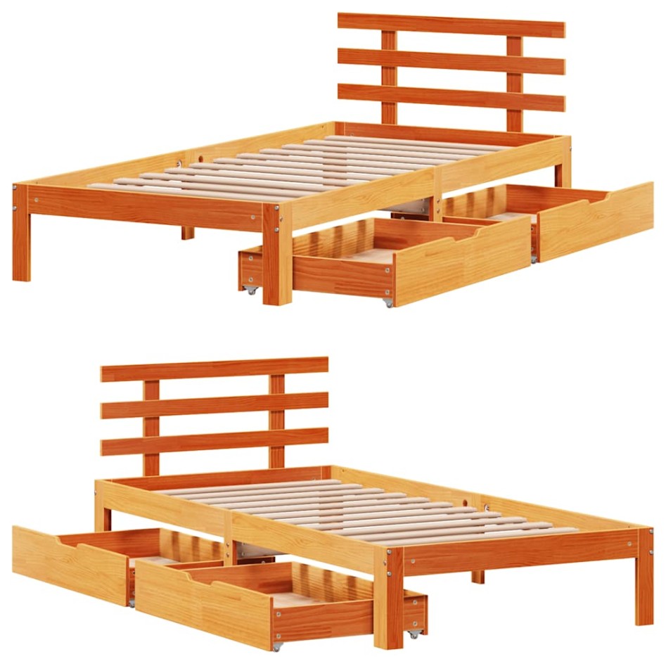 Estructura de cama con cajones madera de pino marrón 75x190