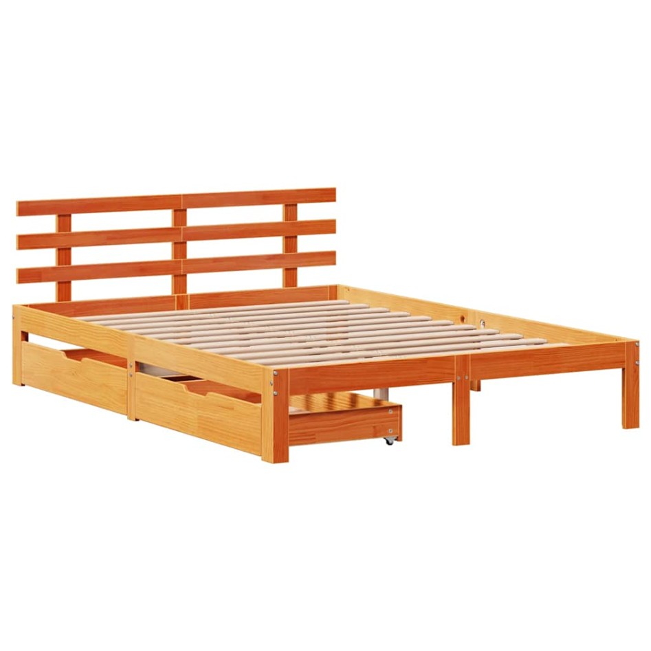 Estructura cama con cajones madera pino marrón cera 150x200