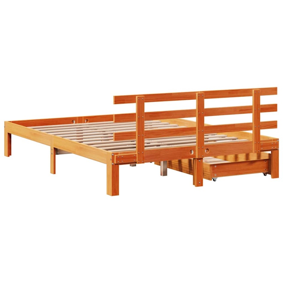 Estructura cama con cajones madera pino marrón cera 150x200