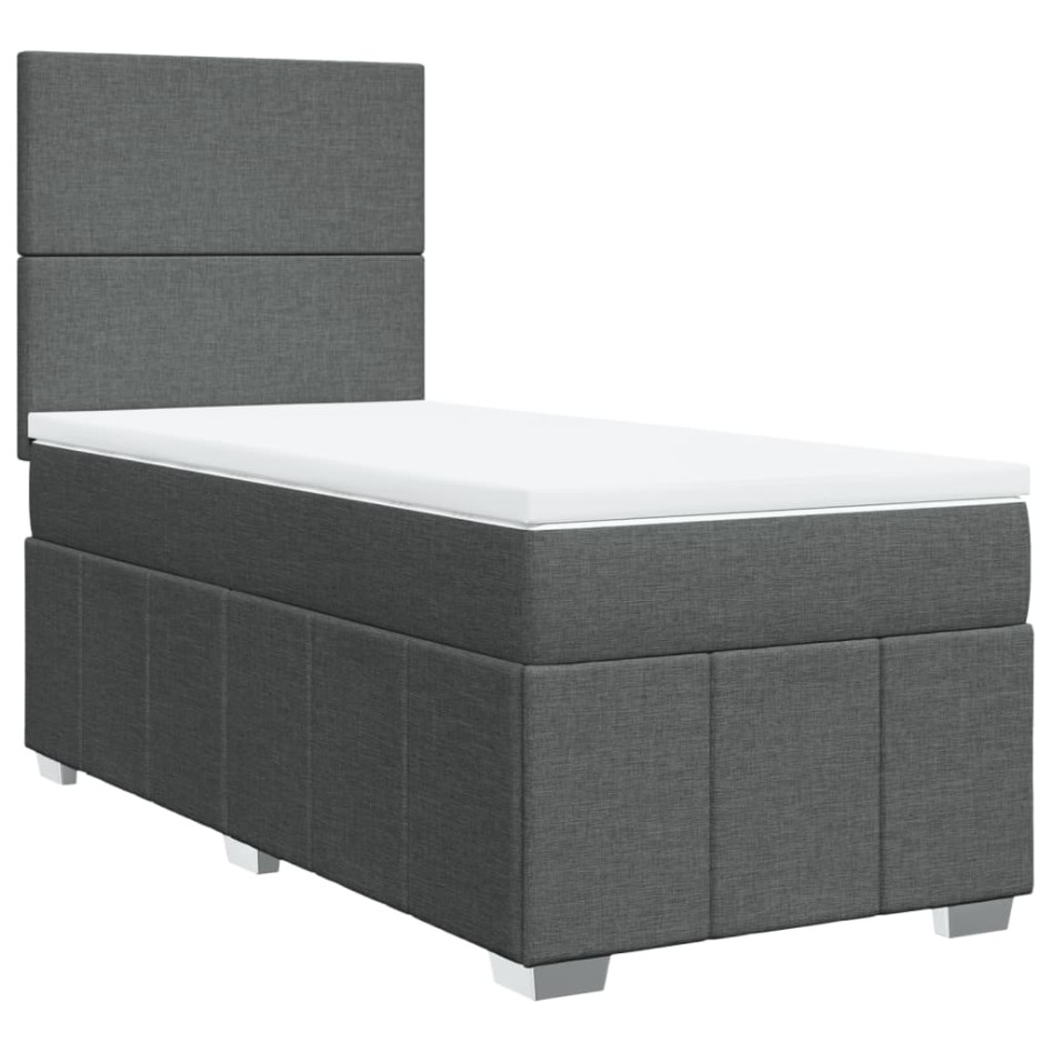 Cama box spring con colchón tela gris oscuro 80x200