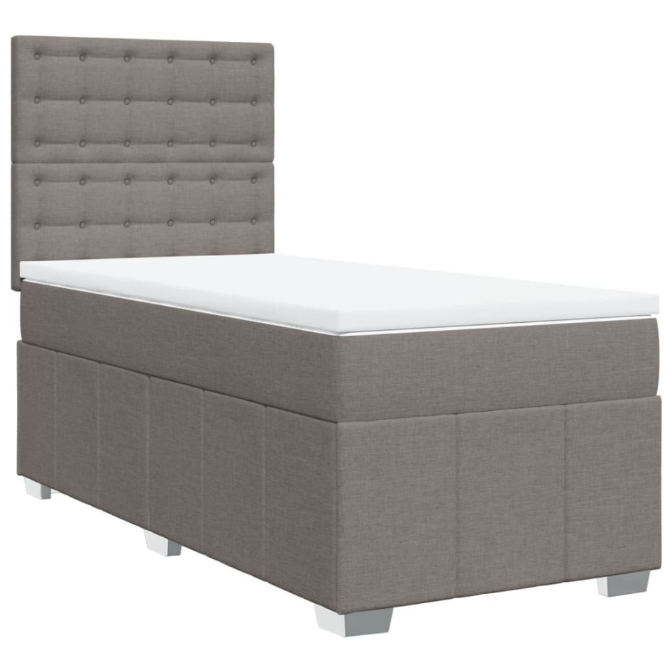 Cama box spring con colchón tela gris taupe 80x200