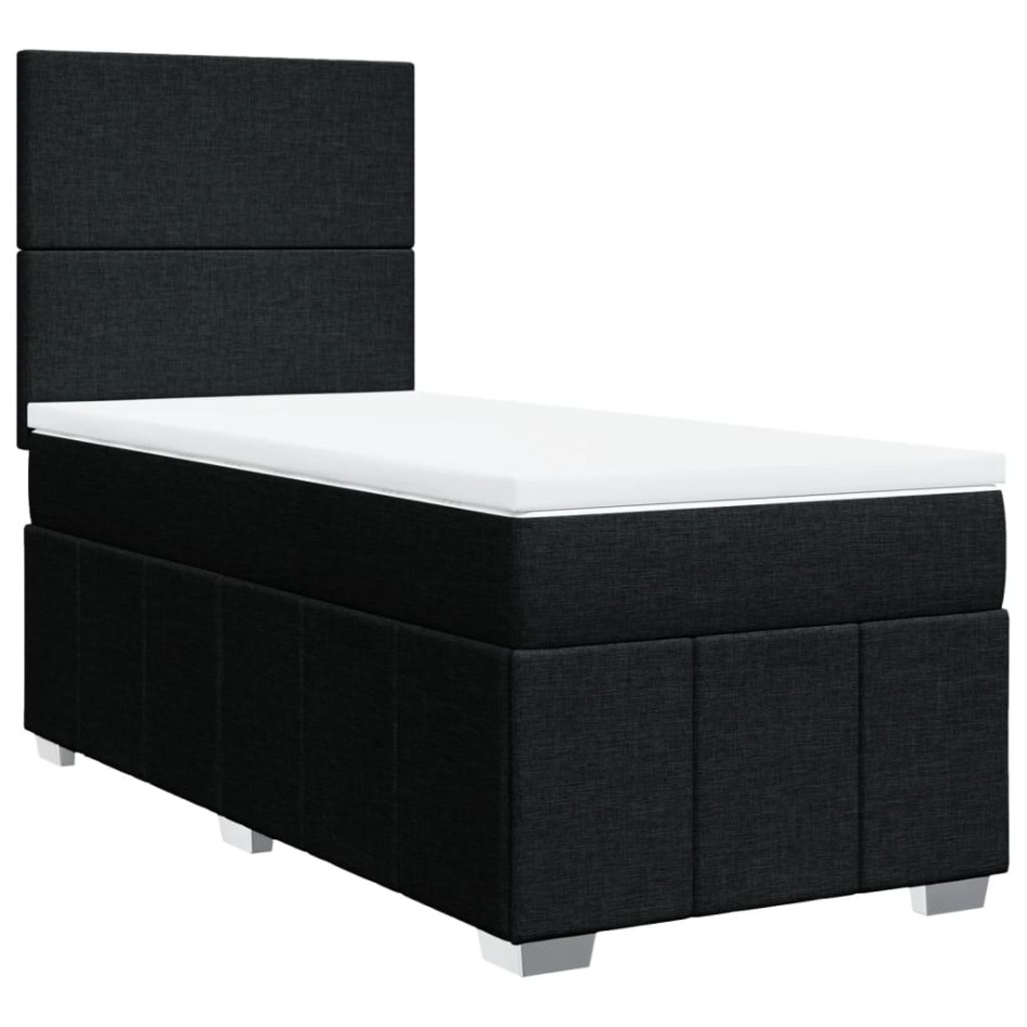 Cama box spring con colchón tela negro 90x190