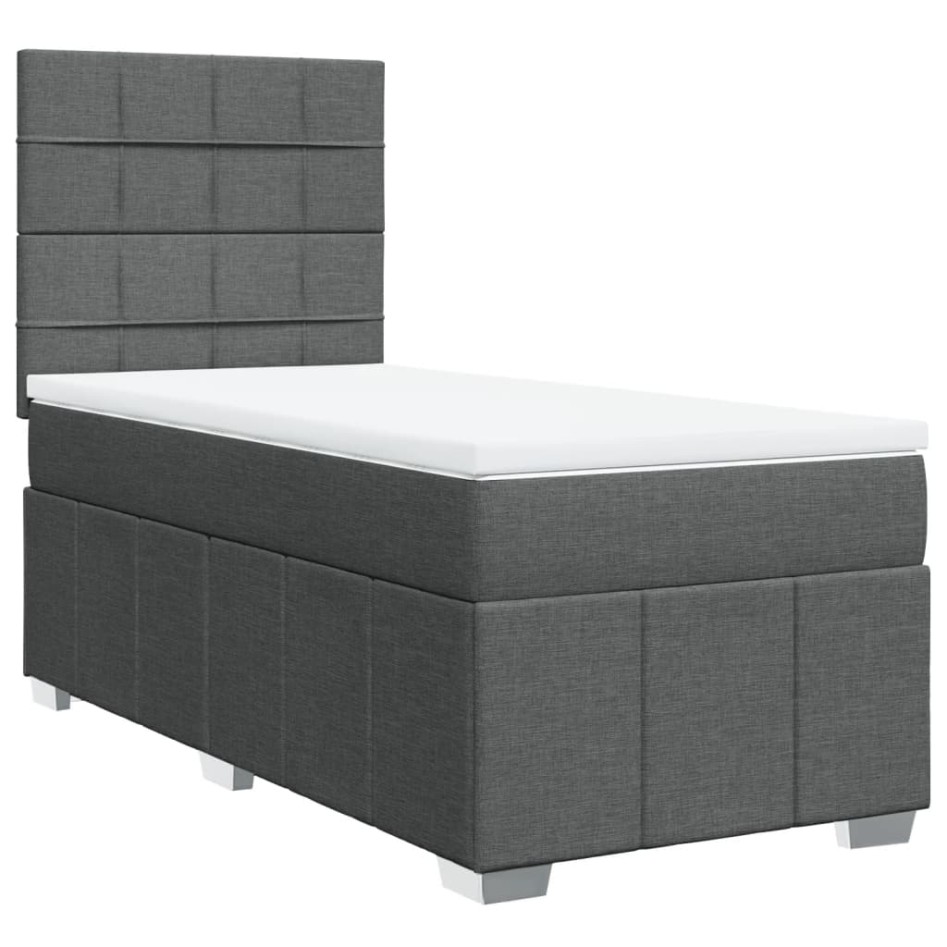 Cama box spring con colchón tela gris oscuro 90x190