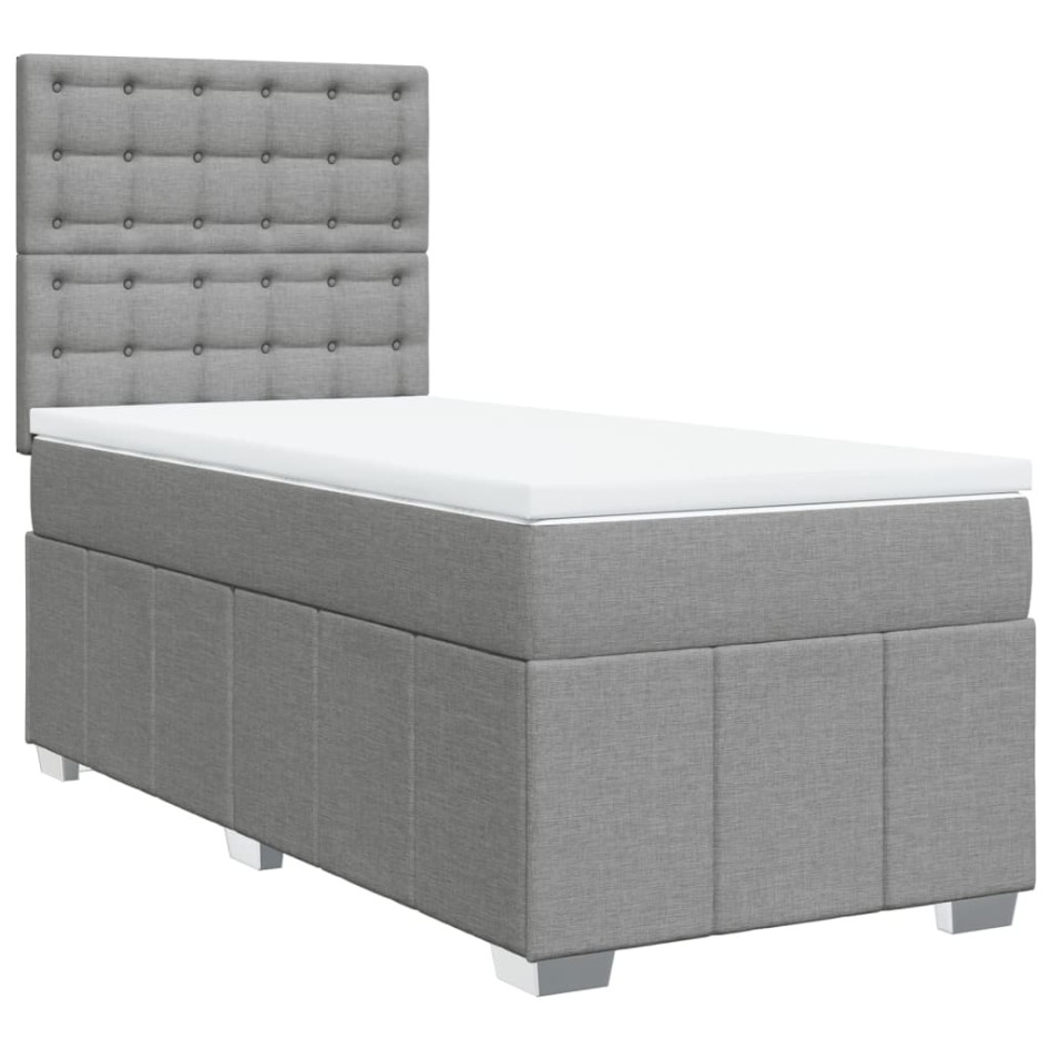 Cama box spring con colchón tela gris claro 100x200