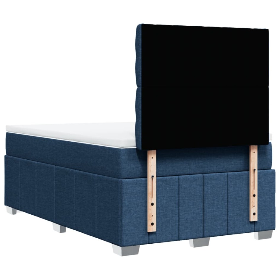 Cama box spring con colchón tela azul 120x190