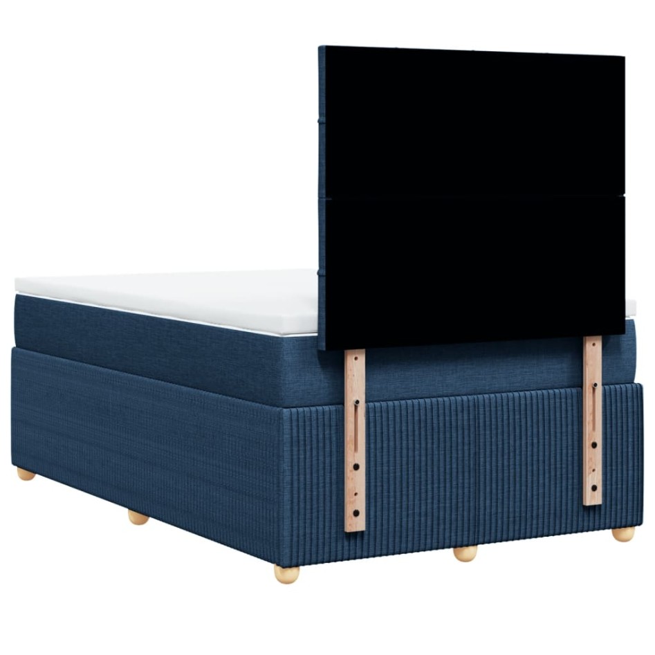 Cama box spring con colchón tela azul 120x190