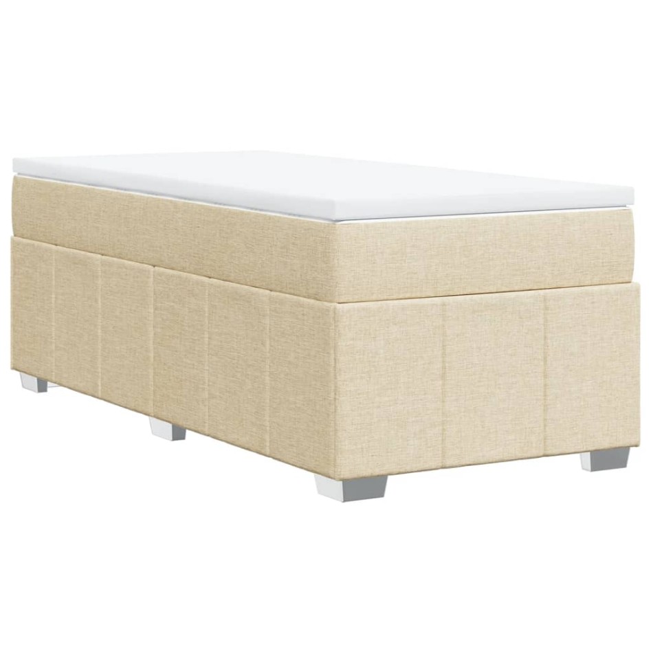 Cama box spring con colchón tela color crema 90x200
