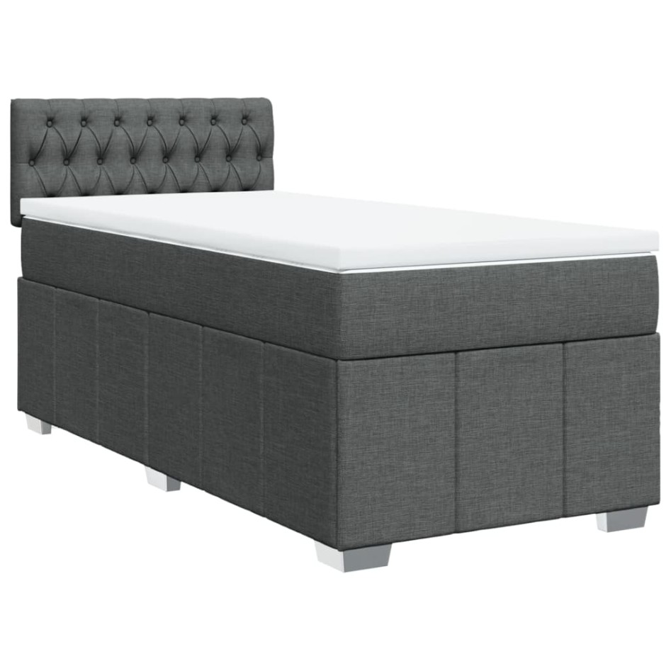 Cama box spring con colchón tela gris oscuro 80x200