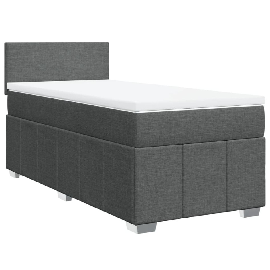 Cama box spring con colchón tela gris oscuro 90x190