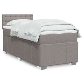 Cama box spring con colchón tela gris taupe 90x190