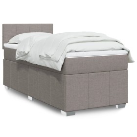 Cama box spring con colchón tela gris taupe 90x200