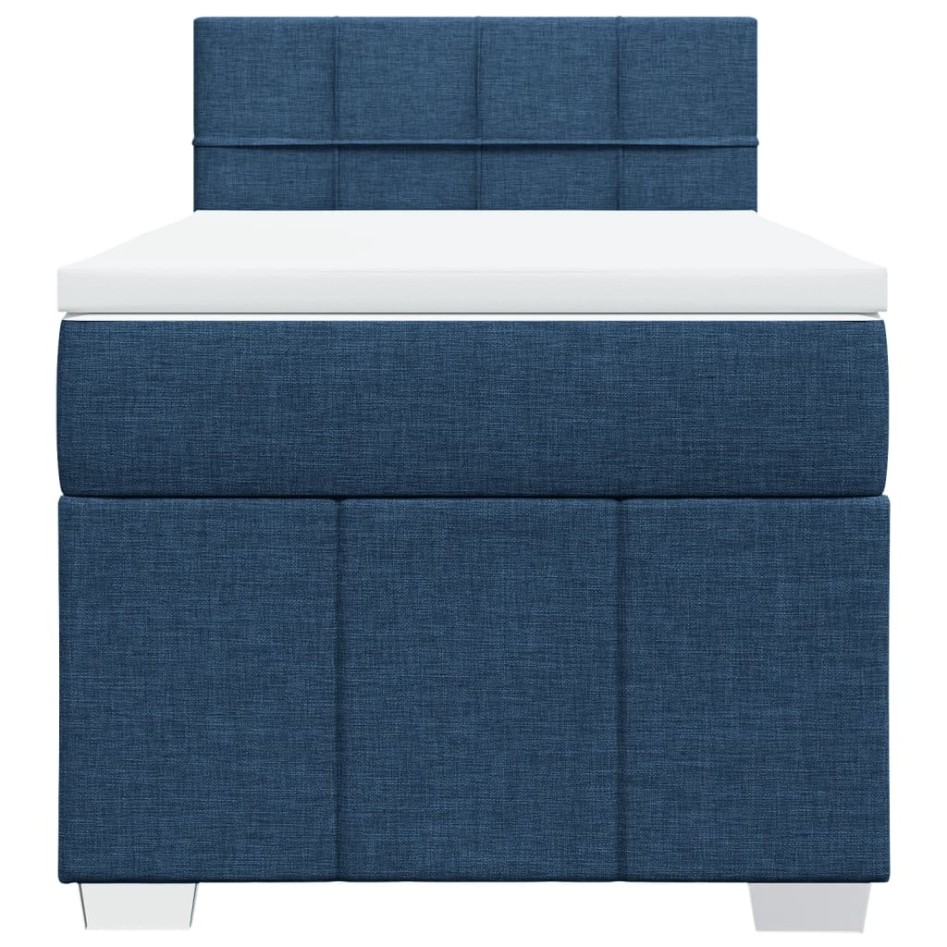 Cama box spring con colchón tela azul 90x200