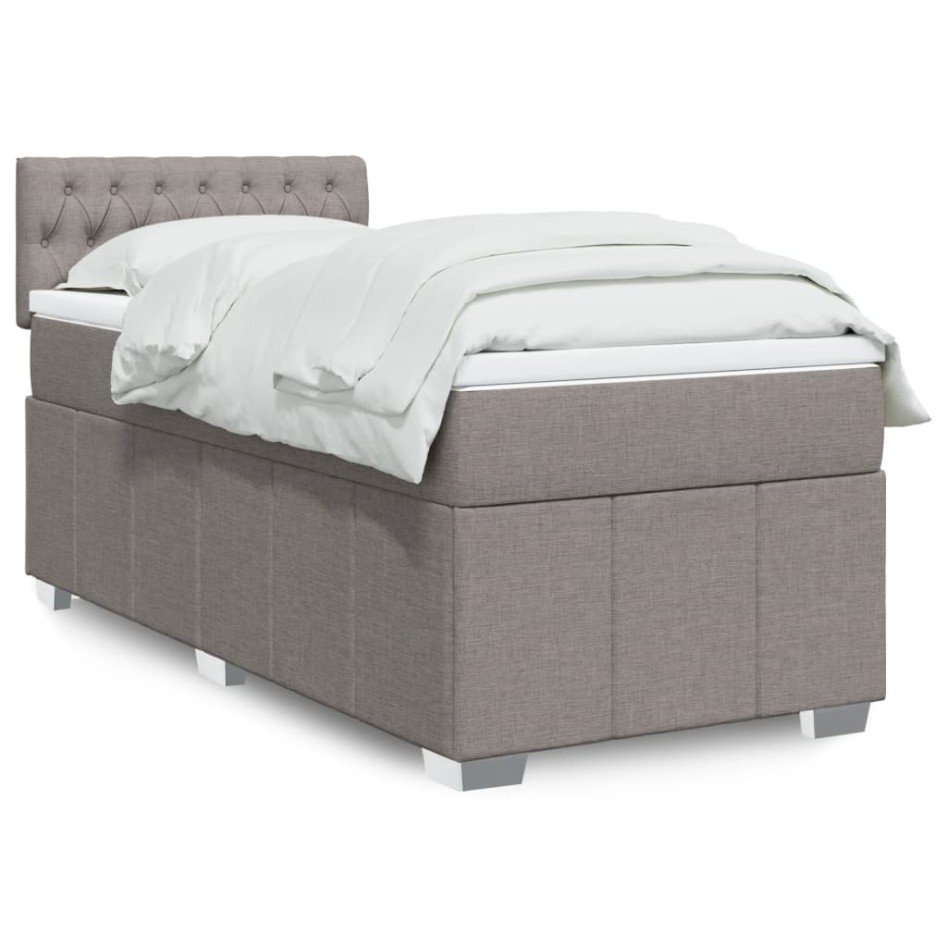 Cama box spring con colchón tela gris taupe 90x200