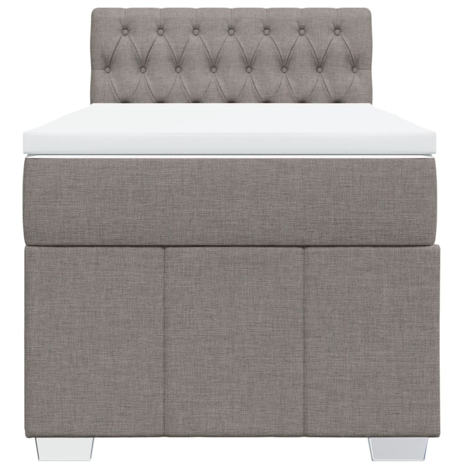 Cama box spring con colchón tela gris taupe 90x200