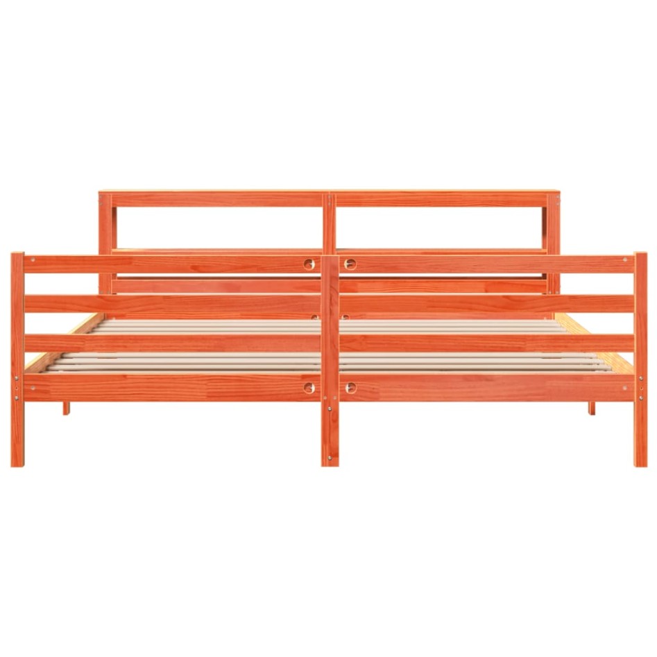 Cama sin colchón madera maciza de pino marrón cera 180x200