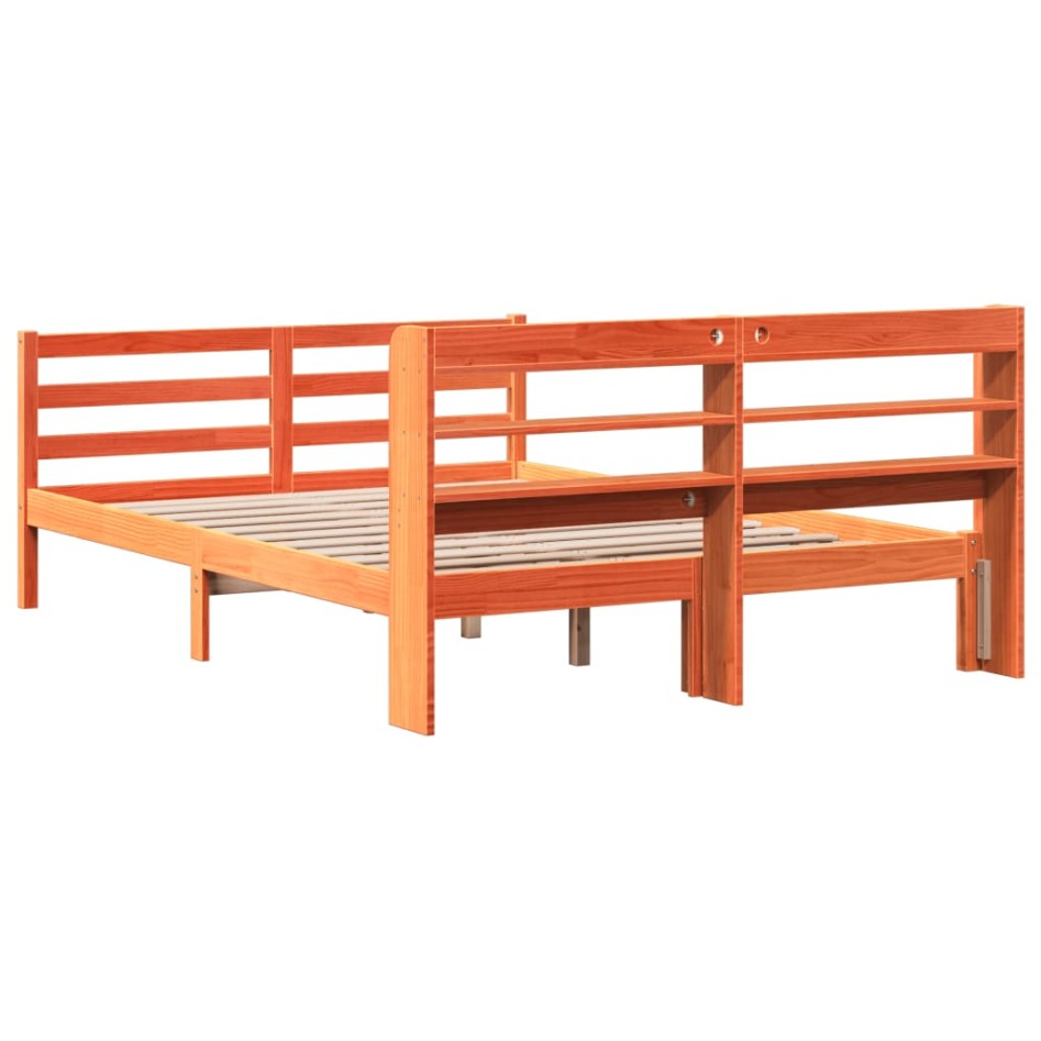 Estructura de cama sin colchón madera maciza marrón 135x190