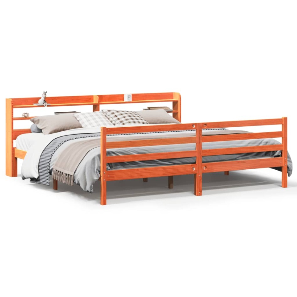 Cama sin colchón madera maciza de pino marrón cera 180x200