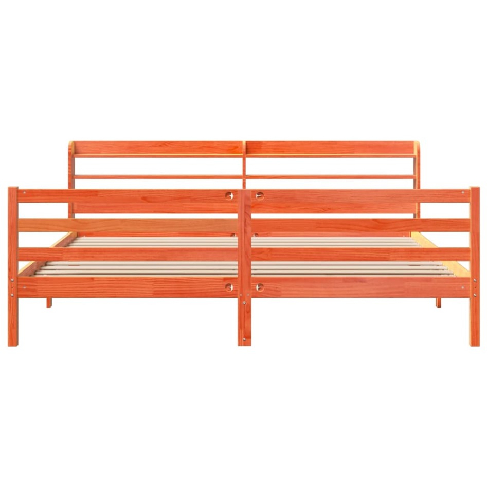 Cama sin colchón madera maciza de pino marrón cera 180x200