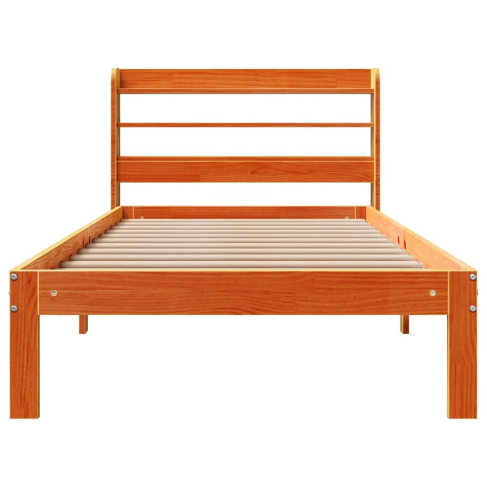 Cama sin colchón madera maciza de pino marrón cera 100x200