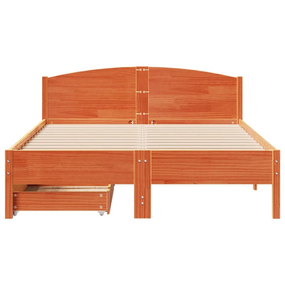 Cama sin colchón madera maciza de pino marrón cera 160x200