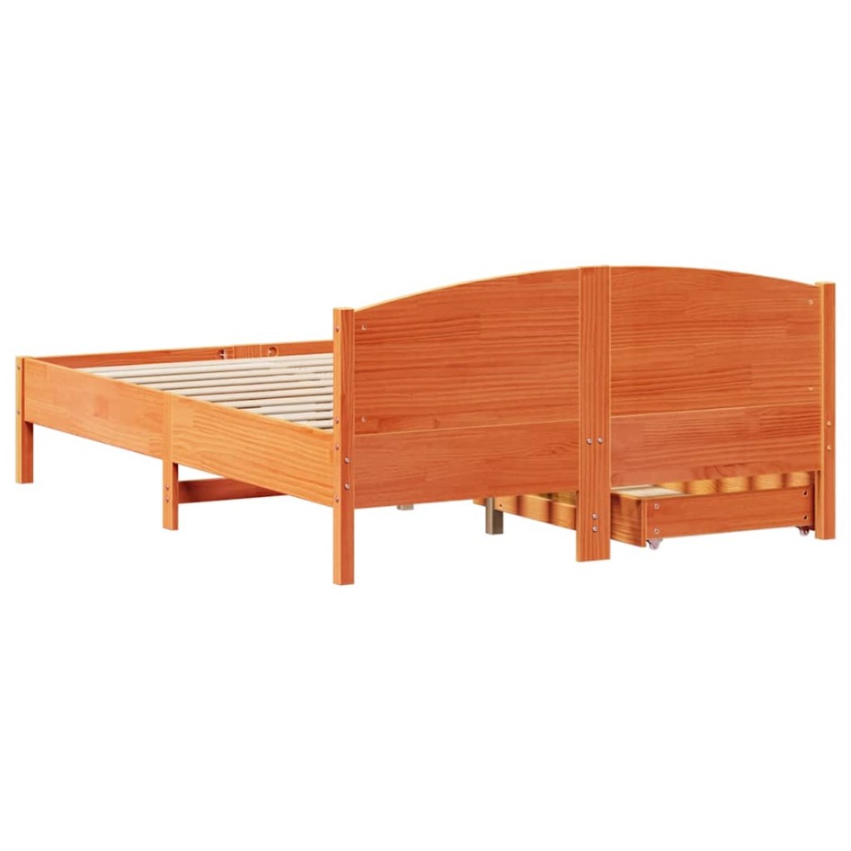 Cama sin colchón madera maciza de pino marrón cera 160x200