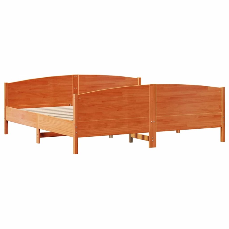Cama sin colchón madera maciza de pino marrón cera 160x200