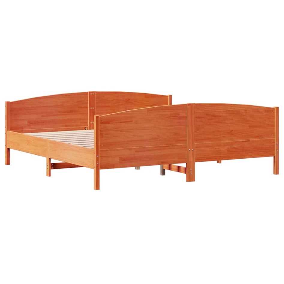 Cama sin colchón madera maciza de pino marrón cera 160x200