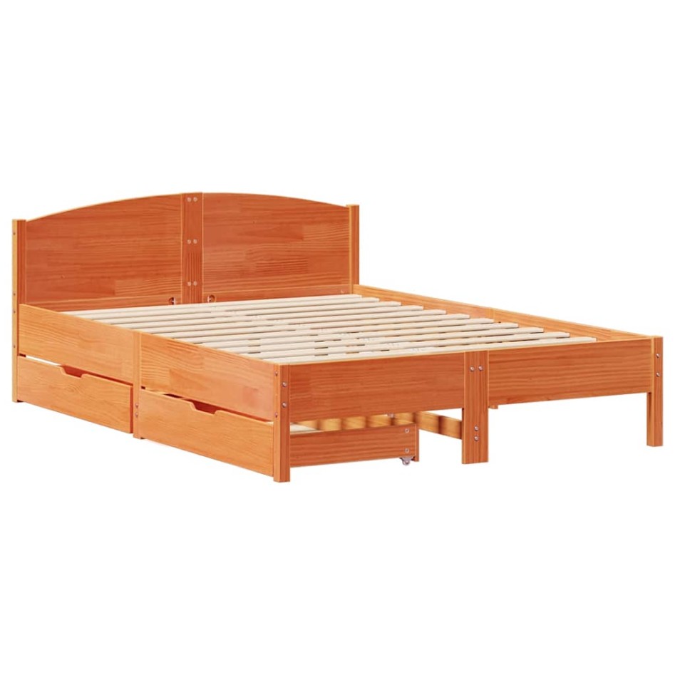 Cama sin colchón madera maciza de pino marrón cera 140x190