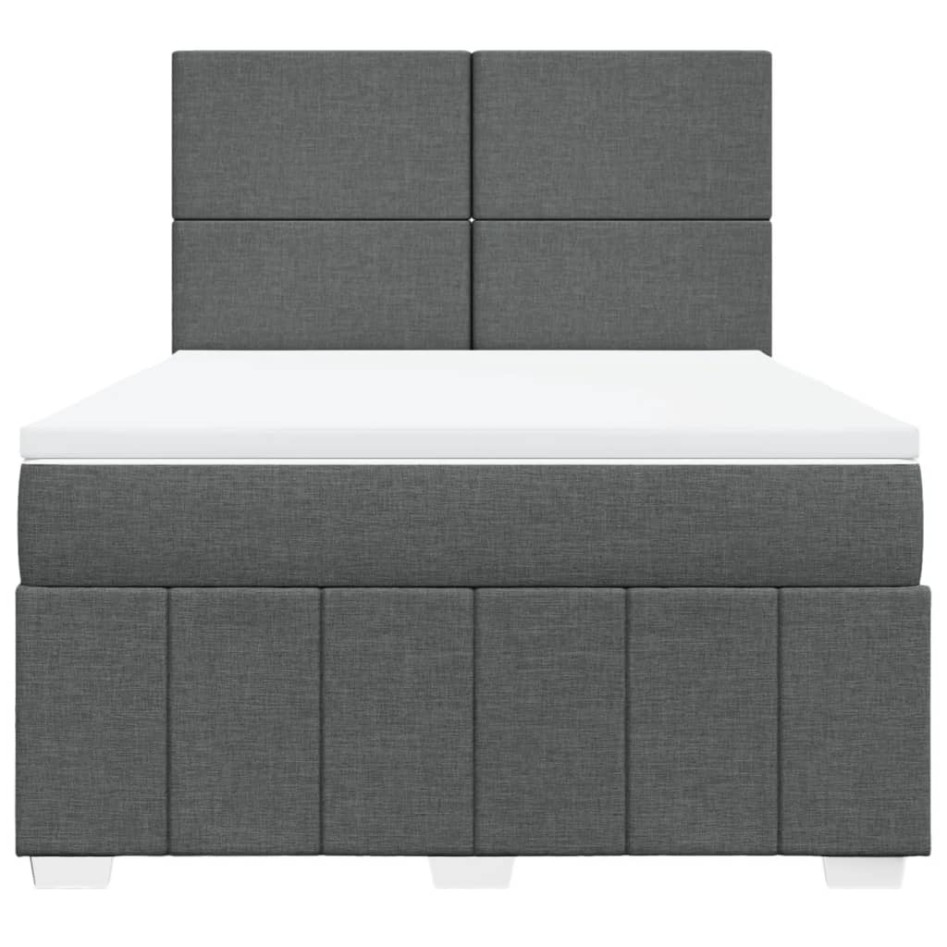 Cama box spring con colchón tela gris oscuro 140x190