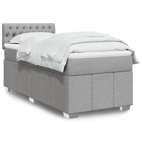 Cama box spring con colchón tela gris claro 100x200