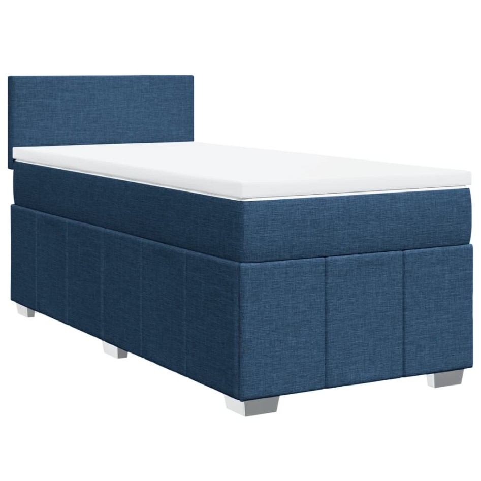 Cama box spring con colchón tela azul 100x200
