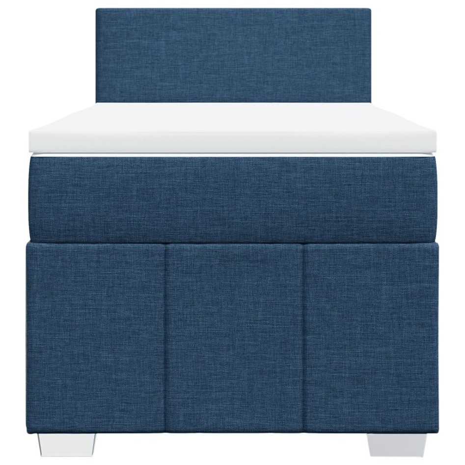 Cama box spring con colchón tela azul 100x200